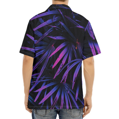 Violet Tropical Leaves Print Aloha Shirt