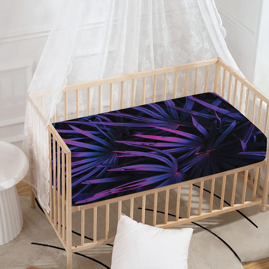 Violet Tropical Leaves Print Baby Crib Sheet