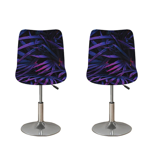 Violet Tropical Leaves Print Bar Stool Covers