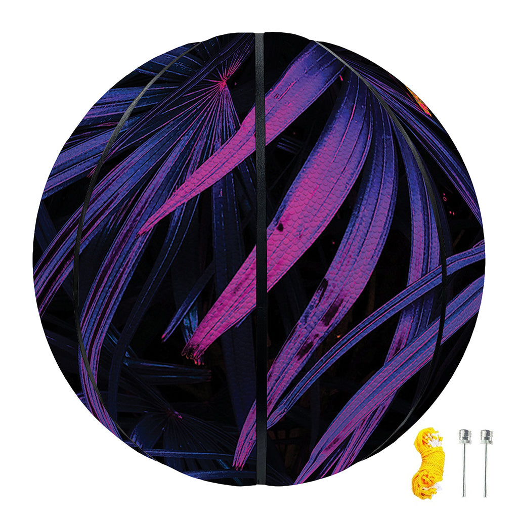 Violet Tropical Leaves Print Basketball