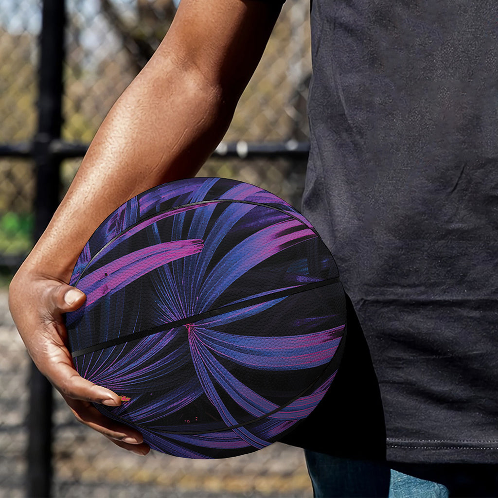 Violet Tropical Leaves Print Basketball