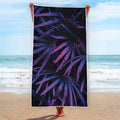 Violet Tropical Leaves Print Beach Towel