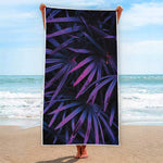 Violet Tropical Leaves Print Beach Towel