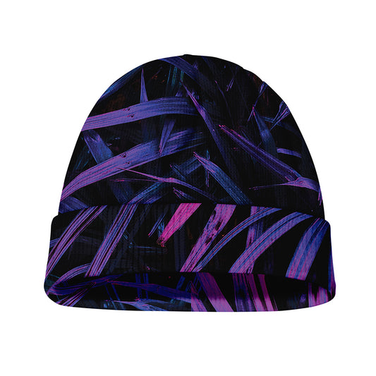 Violet Tropical Leaves Print Beanie