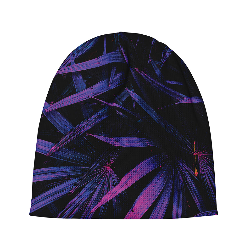 Violet Tropical Leaves Print Beanie