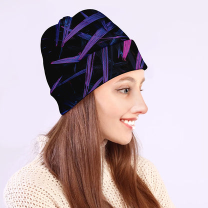 Violet Tropical Leaves Print Beanie