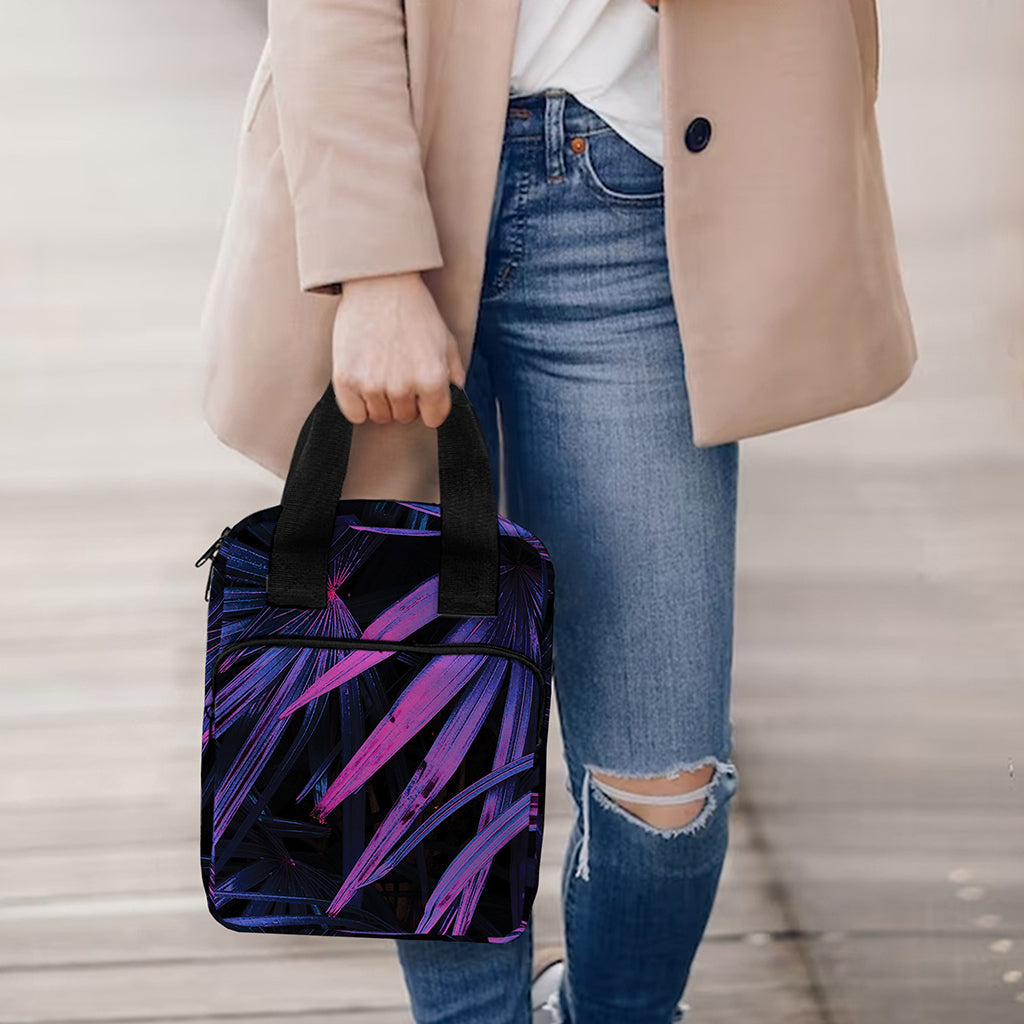 Violet Tropical Leaves Print Bible Tote Bag