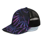 Violet Tropical Leaves Print Black Mesh Trucker Cap