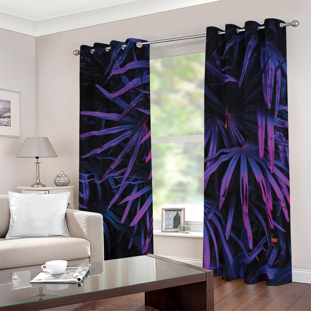 Violet Tropical Leaves Print Blackout Grommet Curtains