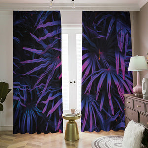 Violet Tropical Leaves Print Blackout Pencil Pleat Curtains