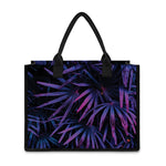 Violet Tropical Leaves Print Canvas Tote Bag