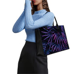 Violet Tropical Leaves Print Canvas Tote Bag