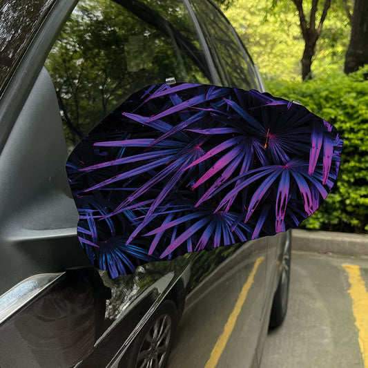 Violet Tropical Leaves Print Car Side Mirror Covers