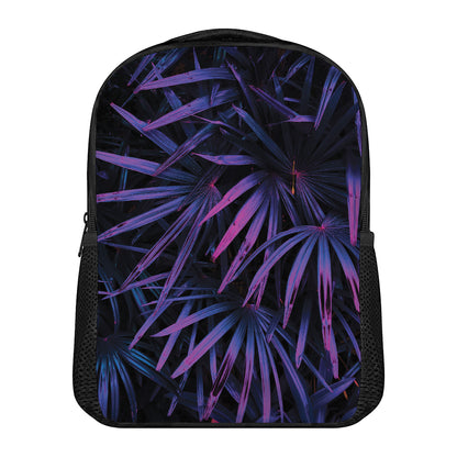 Violet Tropical Leaves Print Casual Backpack