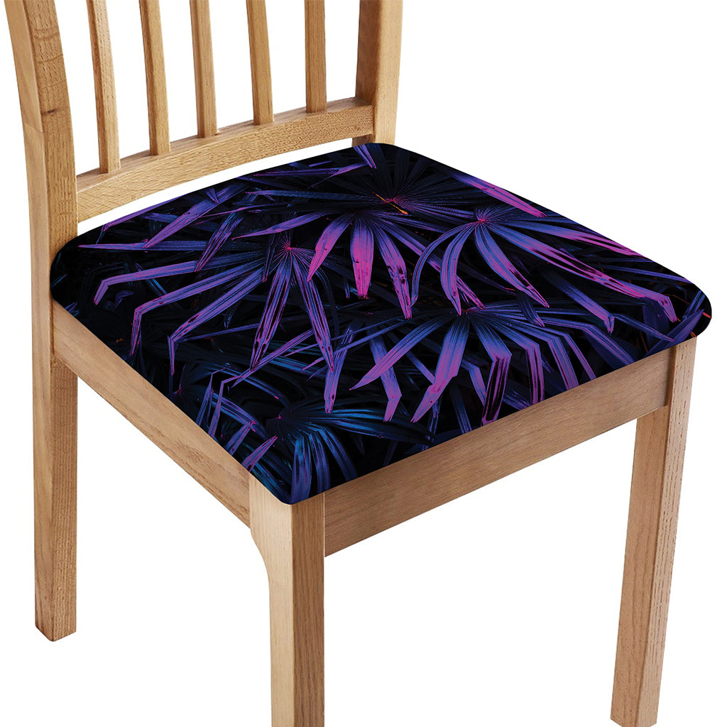 Violet Tropical Leaves Print Chair Cushion Cover