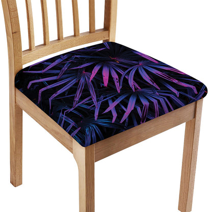 Violet Tropical Leaves Print Chair Cushion Cover