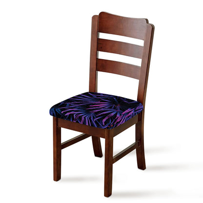 Violet Tropical Leaves Print Chair Cushion Cover