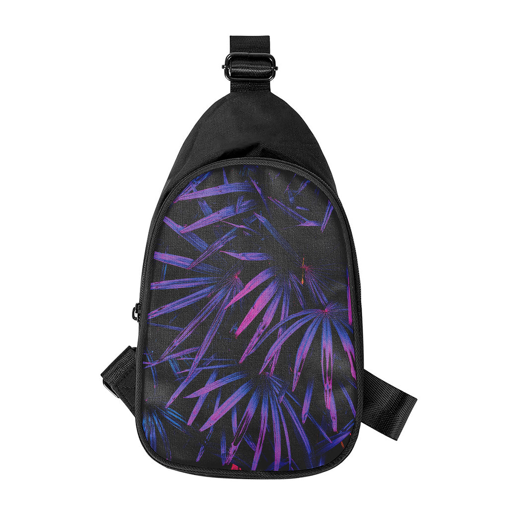 Violet Tropical Leaves Print Chest Bag