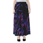 Violet Tropical Leaves Print Chiffon Maxi Skirt