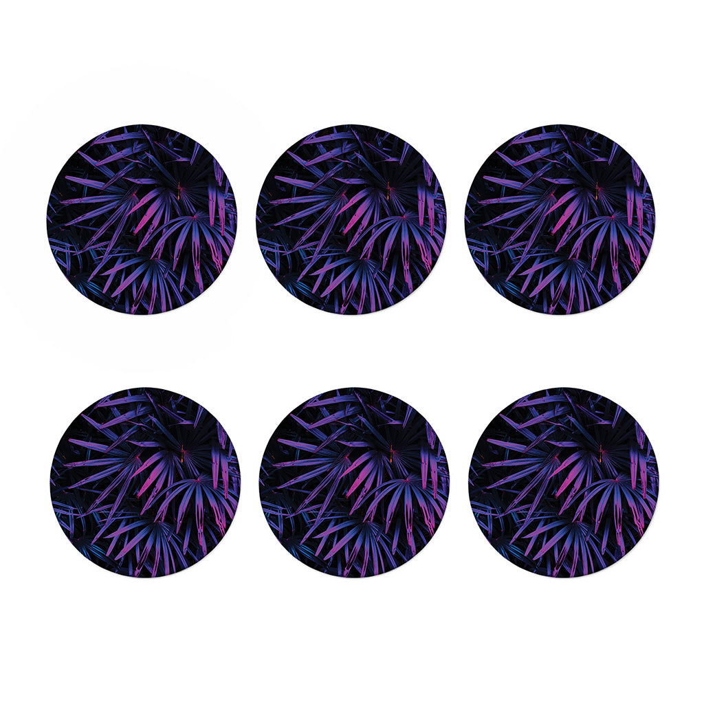 Violet Tropical Leaves Print Coaster Set