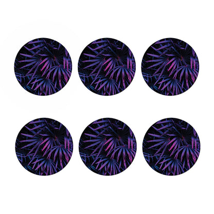 Violet Tropical Leaves Print Coaster Set