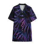 Violet Tropical Leaves Print Cotton Hawaiian Shirt