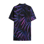 Violet Tropical Leaves Print Cotton Hawaiian Shirt