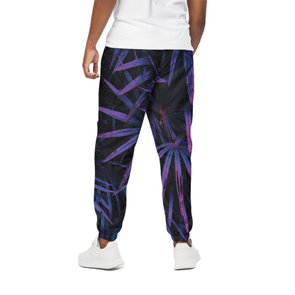 Violet Tropical Leaves Print Cotton Pants