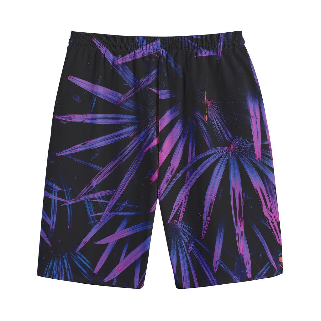 Violet Tropical Leaves Print Cotton Shorts