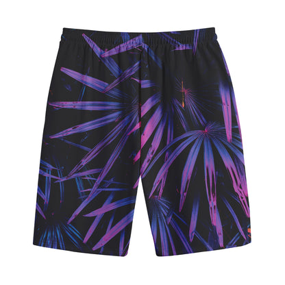 Violet Tropical Leaves Print Cotton Shorts