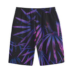 Violet Tropical Leaves Print Cotton Shorts