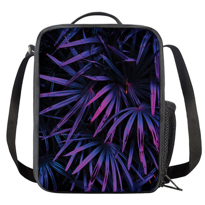 Violet Tropical Leaves Print Crossbody Lunch Bag