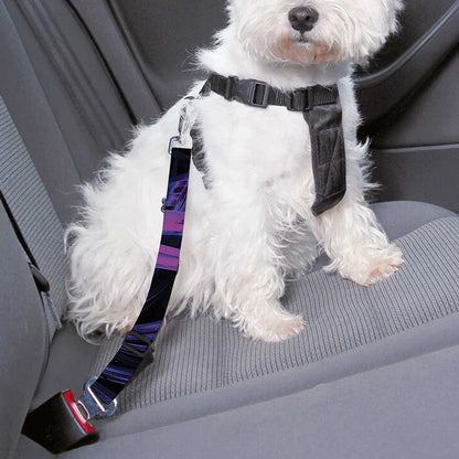 Violet Tropical Leaves Print Dog Seat Belt