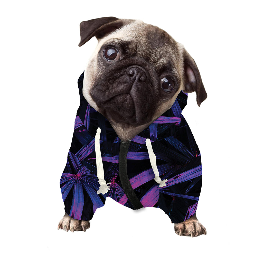 Violet Tropical Leaves Print Dog Zip Up Hoodie