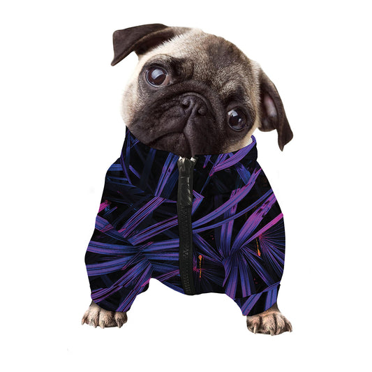 Violet Tropical Leaves Print Dog Zip Up Jacket