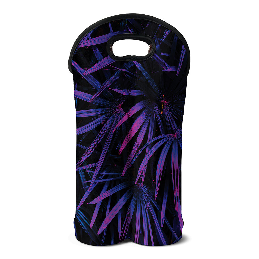 Violet Tropical Leaves Print Double Neoprene Wine Tote
