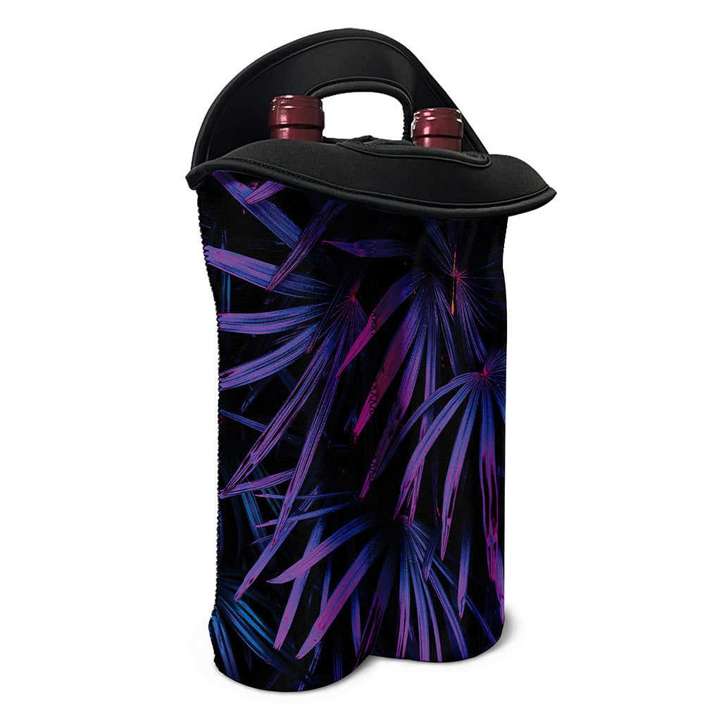 Violet Tropical Leaves Print Double Neoprene Wine Tote