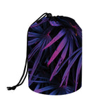 Violet Tropical Leaves Print Drawstring Makeup Bag