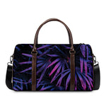 Violet Tropical Leaves Print Duffle Bag