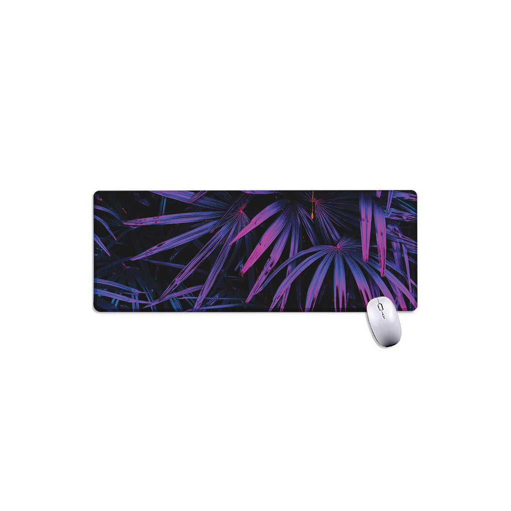 Violet Tropical Leaves Print Extended Mouse Pad