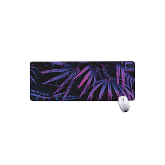 Violet Tropical Leaves Print Extended Mouse Pad