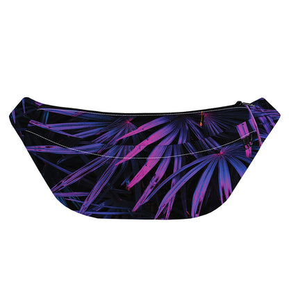 Violet Tropical Leaves Print Fanny Pack