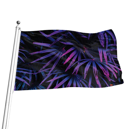 Violet Tropical Leaves Print Flag