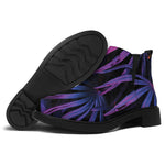 Violet Tropical Leaves Print Flat Ankle Boots