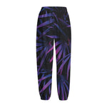 Violet Tropical Leaves Print Fleece Lined Knit Pants