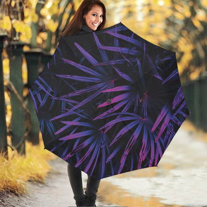 Violet Tropical Leaves Print Foldable Umbrella