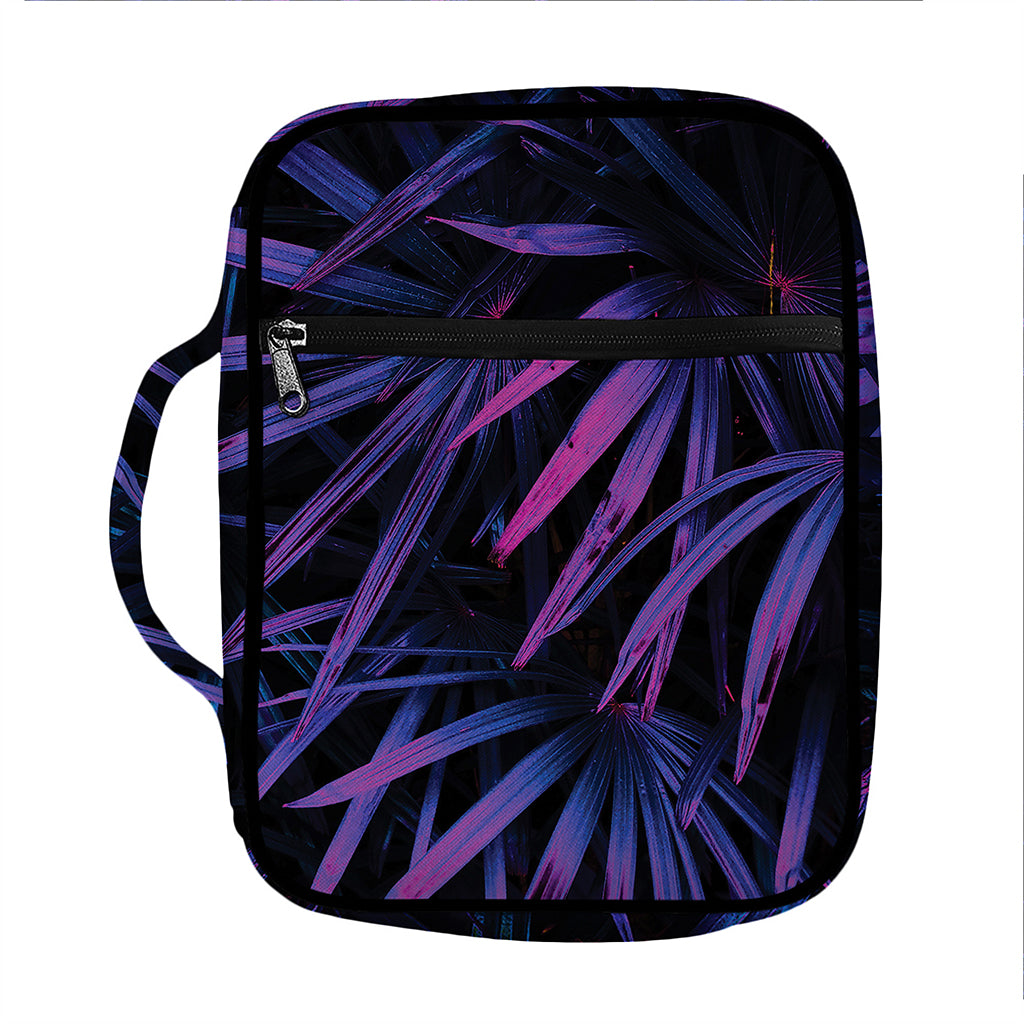 Violet Tropical Leaves Print Front Pocket Bible Bag