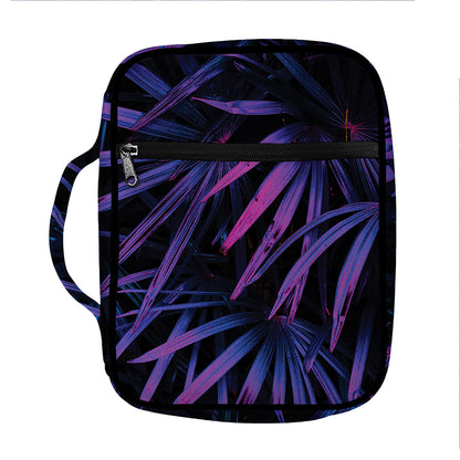 Violet Tropical Leaves Print Front Pocket Bible Bag