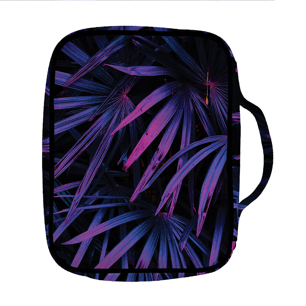 Violet Tropical Leaves Print Front Pocket Bible Bag