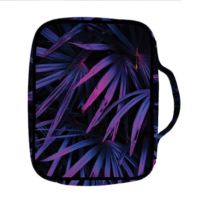 Violet Tropical Leaves Print Front Pocket Bible Bag